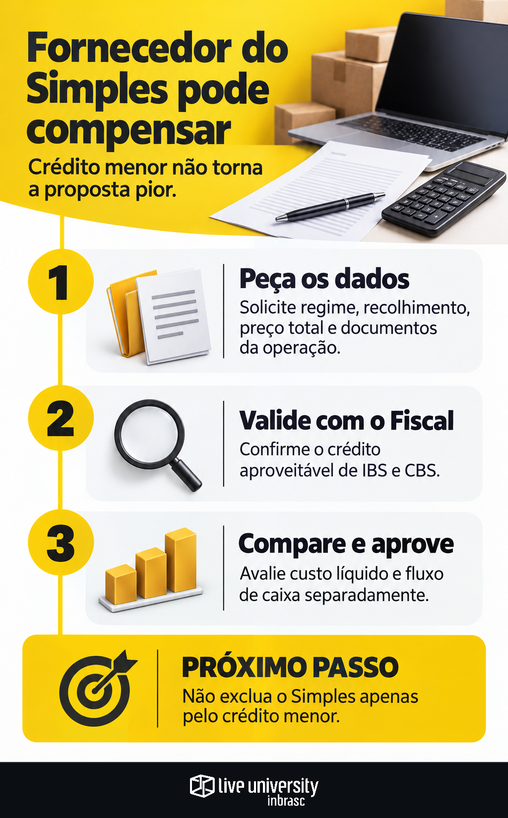 Infográfico: Fornecedor do Simples pode compensar mesmo com crédito menor